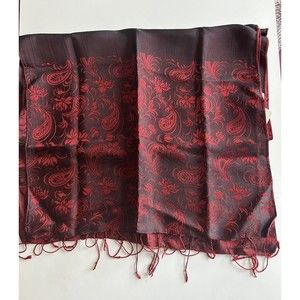 100% Silk Reversible Women Scarf neckerchief Shawl large Wrap Red Black 62”x16”